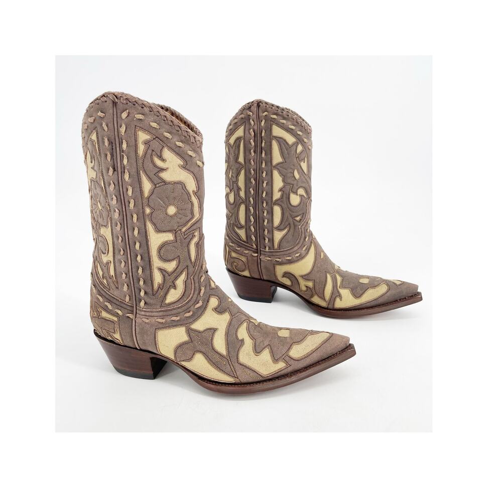 Old Gringo Women's 6 Jude Floral Tooled Leather Overlay Western Cowgirl Boots